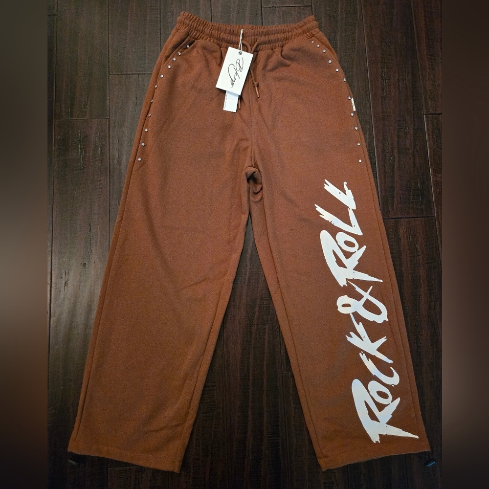Bkys Brown Wide Leg Joggers Pants Sz M